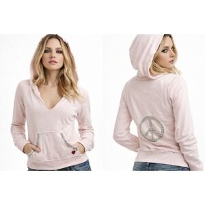 Twisted Heart Pink Rhinestone Hoodie Peace Crystal Detail Womens Size L